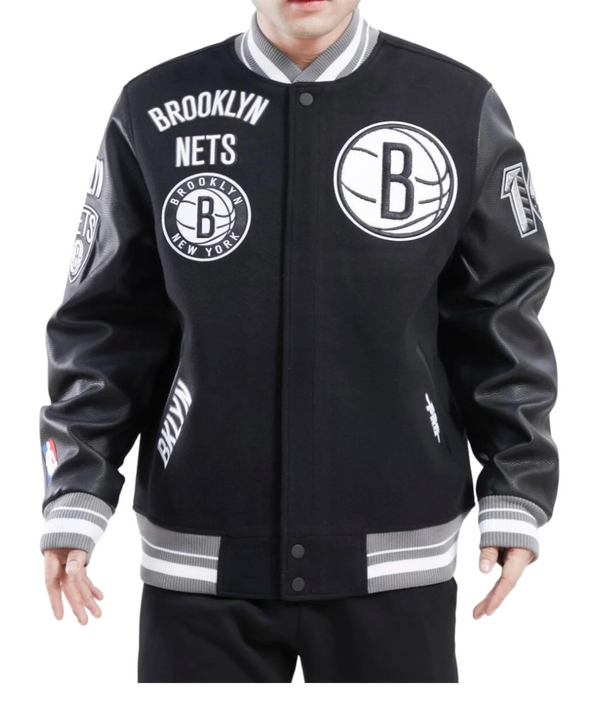 NBA Man's Black Brooklyn Nets varsity jacket
