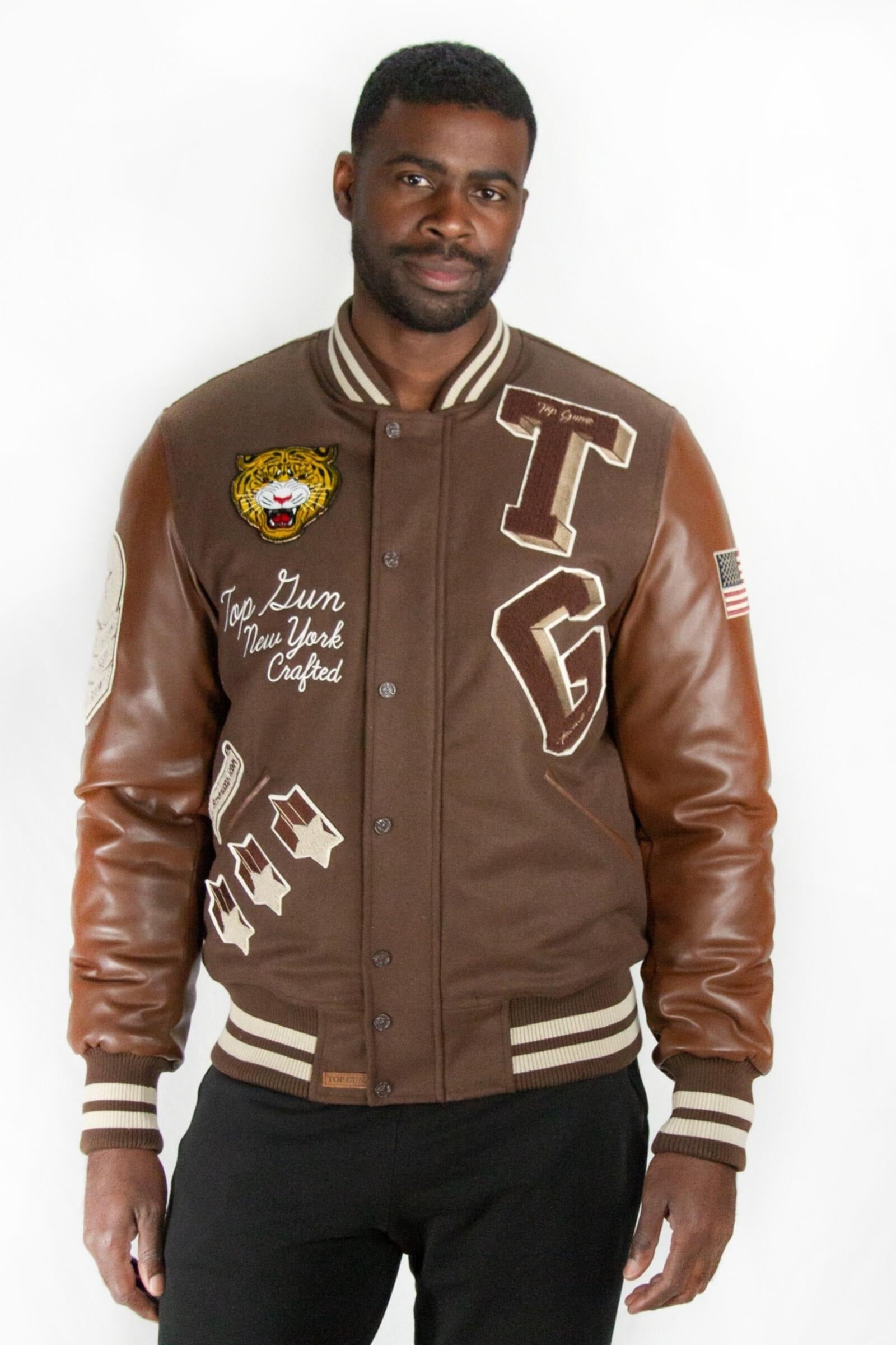 ASOS DESIGN oversized real leather varsity jacket in brown | ASOS