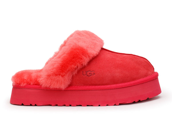 NWT authentic UGG Disquette Platform Slippers Samba Red