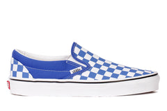 Navy blue checkered hot sale vans slip on